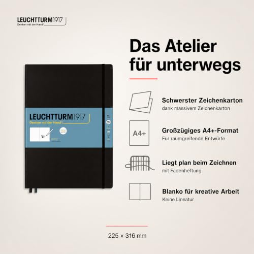 Leuchtturm1917 - Master A4 Hardcover Sketchbook (Black) - 112 Pages of 150g/m² Paper - color: Black, size: Master (A4+)