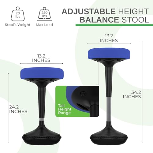 Uncaged Ergonomics 스탠딩 데스크용 높이 조절 가능한 흔들림 스툴 (블루) - color: 블루.