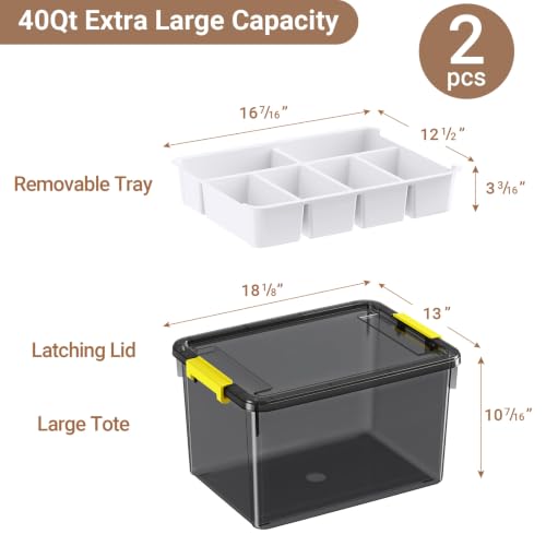 80Qt Stackable Storage Bins with Lids Trays Craft Box Organizers, 2Pack, GY | Clear Plastic Latching Boxes Organizers with Dividers Portable Containers for Arts & Crafts, Home Office Classroom Car Trunk - color: Clear Grey, size: 40QT-2Pack