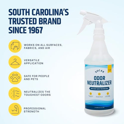 SOCAR CHEMICAL - Odor Neutralizer Eliminates odors for Home, Office, Gym, Car. Eliminates Unwanted Smells from Pets, Cooking, Sports Gear, Urine, Vomit & Unwanted, Strong Odor 32oz Liquid Spray - size: 32 Fl Oz (Pack of 1)