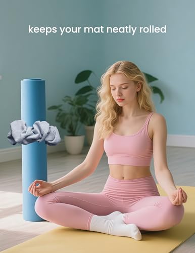 Yoga Mat Scrunchie Yoga Mat Strap Carrier Pilates Mat Holder | Holds Your Yoga Mat in Style, Adjustable & Stretchy Yoga Mat Band, Fits Most Standard Yoga Mats (mat not included),Yoga Gifts - color: Light Blue
