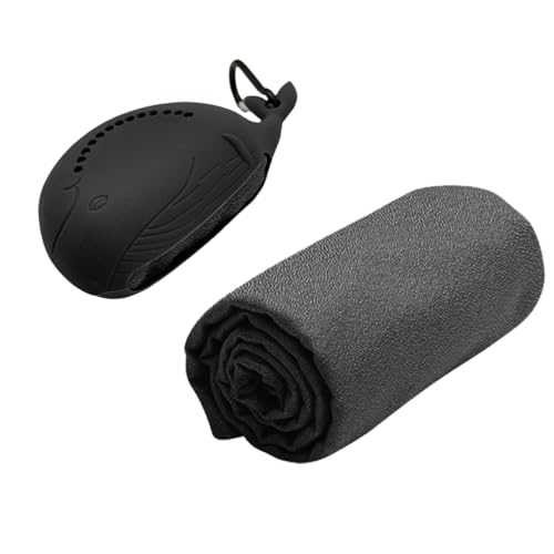 FANCAME Quick Dry Towel with Whale Silicone Sleeve Microfiber Sports Travel Towel Soft Breathable Cooling Towel Absorbent Compact Beach Towels,Suitable for Gym,Camping and Yoga (Grey, 11‘’x 31‘’) - color: Grey, size: 11‘’x 31‘’