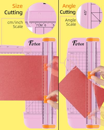 Firbon A5 Paper Cutter, Small Straight Paper Trimmer with Side Ruler | Pink compact design | Cuts photo, cardstock, labels & coupons | Portable desktop slicer | Scrapbooking & craft projects - color: A5-pink