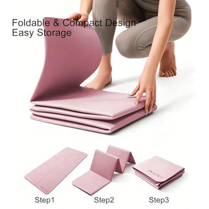 Foldable 8mm Thick Wide Yoga Mat Double-Sided Non Slip w/Carry Bag - color: pink