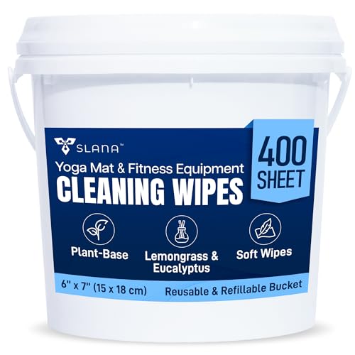 Yoga Mat Cleaner Wipes & Peloton Bike Wipes, 400 Ct Large 6"x7" | Plant-Based Fitness Equipment Cleaner | EWG-Safe, Non-Toxic, Residue-Free | Treadmill, Studio & Home Gym | Lemongrass Scent