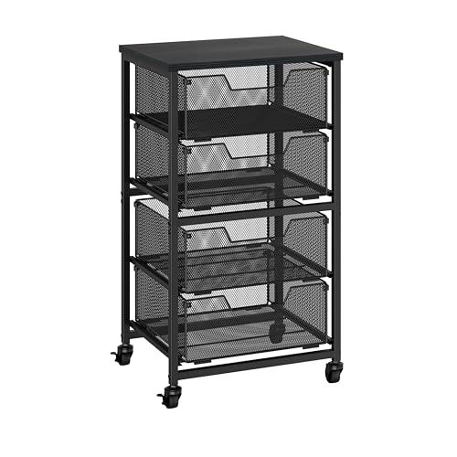 Rolling Cart with Drawers, 4-Drawer Storage Cart on Wheels with Wooden Top, Metal Utility Cart with Storage Drawers, Craft Storage Art Cart for Classroom, Office, Kitchen, Bedroom,Patent Pending - color: Black, size: 4 Drawers