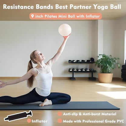 Pilates Ring Kit with Adjustable Ankle Wrist Weights, Resistance Bands, Ball, Pilates Equipment Ball for Home Workout to Tone, Sculpt and Strengthen, Fitness Magic Circle Rings for Yoga Women - color: Beige