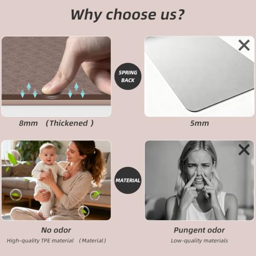 Yoga Mat Thick（8mm）Exercise Mat Non Slip Anti-tear,Pilates Mat for Men and Women,Workout Mats for Home,Barefoot Workouts and Floor Exercise,with Carrier Strap(71"x 24" ) (Light coffee + apricot)
