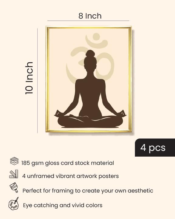 Meditation Yoga Studio Wall Art Prints for Women - Spiritual Aesthetic 4 Pcs 8"x10" Inspirational Buddha Quote & Om Spa Room Decorations for Zen Office - Mindfulness Inhale Exhale Hanging Home Gym Wellness Bedroom Poster Decor (UNFRAMED)