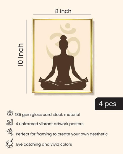 Meditation Yoga Studio Wall Art Prints for Women - Spiritual Aesthetic 4 Pcs 8"x10" Inspirational Buddha Quote & Om Spa Room Decorations for Zen Office - Mindfulness Inhale Exhale Hanging Home Gym Wellness Bedroom Poster Decor (UNFRAMED)