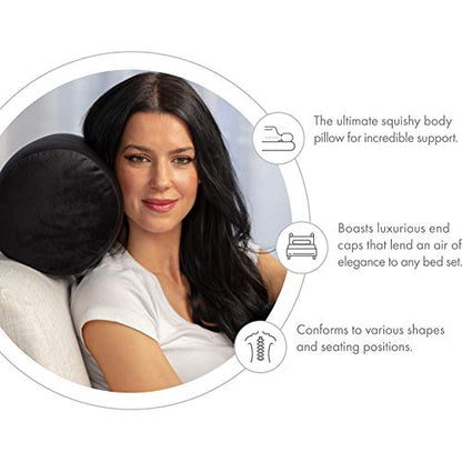 Microbead Bolster Neck Roll Pillow, 14x8 in Cylinder Tube, Black | Silky smooth face helps prevent sleep creases and hair breakage, light squishy support for head and shoulders, travel ready - color: Black