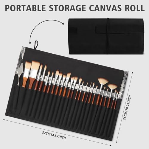 25 PCS Paint Brush Set for Acrylic, Oil & Watercolor, Artist Brush Kit with Flat, Filbert, Fan, Round, Liner, Dagger & Angle Brushes, Synthetic Bristles, Roll-Up Case
