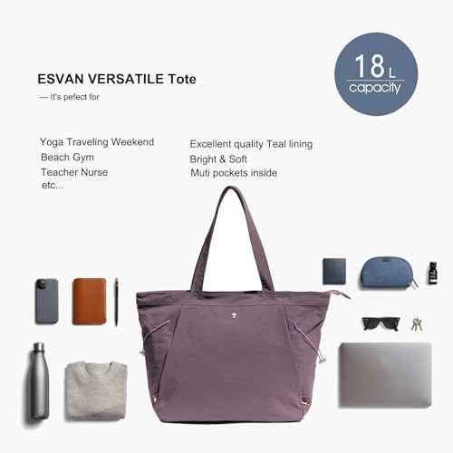 ESVAN Yoga Tote Bag for Women Shoulder Bags Drawstring for Office Workout Travel Carryall Pilates Gym and Beach - color: Light Purple