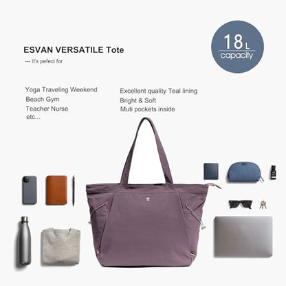 ESVAN Yoga Tote Bag for Women Shoulder Bags Drawstring for Office Workout Travel Carryall Pilates Gym and Beach - color: Light Purple