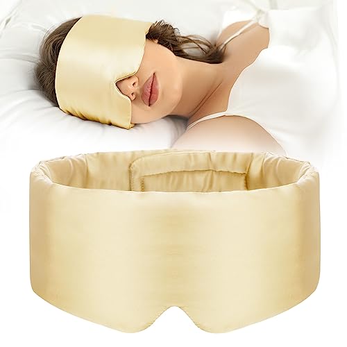 SECZIPE 100% Mulberry Silk Sleep Mask Eye Mask for Women Man with Adjustable Band, for Side Sleeper Blackout Sleep Mask for Travel Rest and Office (Gold) - color: Gold