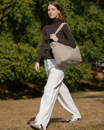 BAGSMART Puffy Tote Bag for Women, Lightweight Work Tote Handbag - color: Grayish Brown, size: Standard