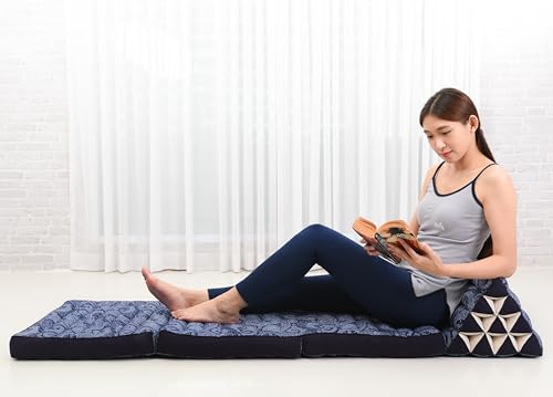 Leewadee Thai Foldable Floor Mat 67 x 21 inches Kapok with Backrest | Floor & lounge cushion for relaxing, reading & TV - for meditation & yoga, firm & stable - color: Cbt1 - Blue, size: 3 seating segments