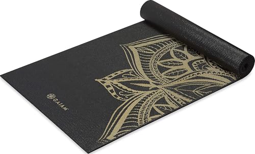 Gaiam Premium Yoga Mat, 6mm Thick Print Mat - color: Metallic Bronze Medallion