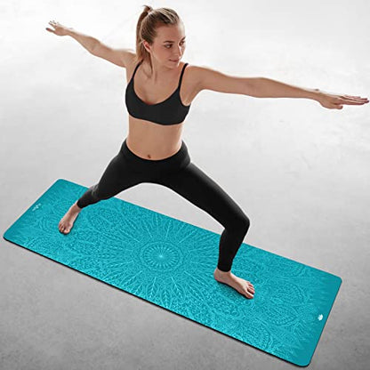 Plyopic All In One Yoga Mat | Luxury Sweat-Grip Mat/Towel Combo | Ideal for Yoga, Hot Yoga, Bikram, Pilates, Workout & Exercise | Eco-Friendly Natural Rubber - color: Mandala Turquoise
