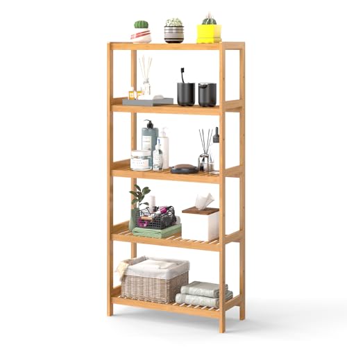 kinbor 5-Tier Bamboo Bathroon Shelf, Bamboo Rack Storage Shelving, Natural - size: 5-Tier