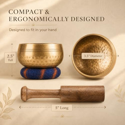 Handcrafted Tibetan Singing Bowl Set – 3.5” Sound Bowl for Meditation, Sound Healing & Yoga – Healing Instrument with Wooden Striker & Cushion – Authentic Hand-Hammered in Nepal