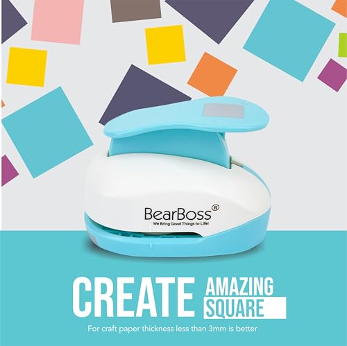 BearBoss 5 Square Paper Punch Set, Different Sizes, Scrapbooking Crafting Tool, Classic White - color: 5 Square Punch
