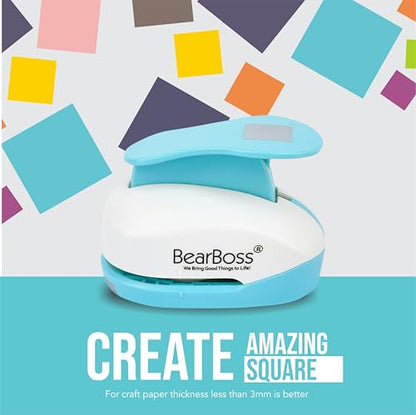 BearBoss 5 Square Paper Punch Set, Different Sizes, Scrapbooking Crafting Tool, Classic White - color: 5 Square Punch