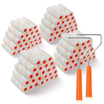 100 Pack Microfiber Paint Roller 4 Inch, 3/8 Inch Nap | Mini Paint Roller Covers, Small Paint Roller with Roller Frame, Ideal for Walls, Ceilings, Doors - size: 4 Inch,100 Pack