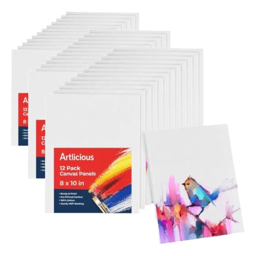 Artlicious Canvases for Painting 36 Packs - 8 x 10” Blank Canvas 100% Cotton Painting Canvas Panels for Acrylic, Oil & Watercolor Paint for Canvas Painting - size: 8x10" - 12Pcs (Pack of 3)