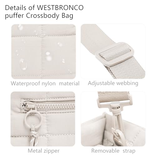 Quilted Crossbody Bags for Women,Puffer Weekender Overnight Bag,Purse Handbag Organizer,Small Tote Bags Shoulder Bag - color: Beige
