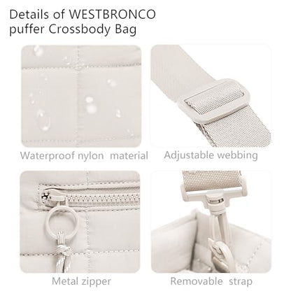 Quilted Crossbody Bags for Women,Puffer Weekender Overnight Bag,Purse Handbag Organizer,Small Tote Bags Shoulder Bag - color: Beige