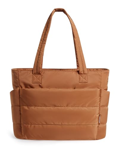 BAGSMART Puffy Tote Bag for Women, Lightweight Work Tote Handbag - color: Brown, size: Standard