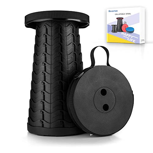 Boreeman Upgraded Folding Stool Lightweight Yet More Sturdy with Load Capacity 400lbs Portable Collapsible Stool for Camping Fishing Hiking BBQ (Black) - color: Black