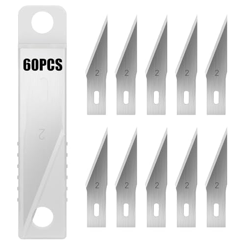 #2 Exacto Knife Blades(Pack of 60),Art Blades, Hobby Knife Blade Refills with Storage Case for Craft, Hobby, Scrapbooking, Cutting (#2) - size: #2-60pcs
