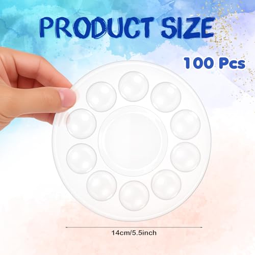 100 Pcs Paint Tray Palettes Bulk, 5.5 in Plastic Paint Pallets, Clear Disposable Round Watercolor Paints Tray, Watercolor Craft Supplies for DIY Art Painting, Birthday, Painting Party