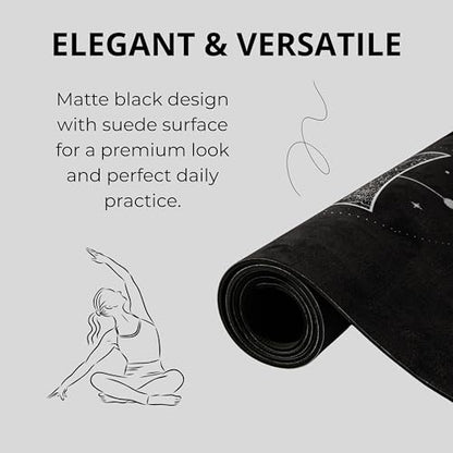 Yoga Mat With Strap 5mm Non Slip Suede & TPE - Eco-Friendly Fitness & Exercise Mat for Home Gym, Pilates, Hot Yoga, and Meditation - Lightweight Durable 72 x 24 inch Workout Mat for Women, Men - color: Black