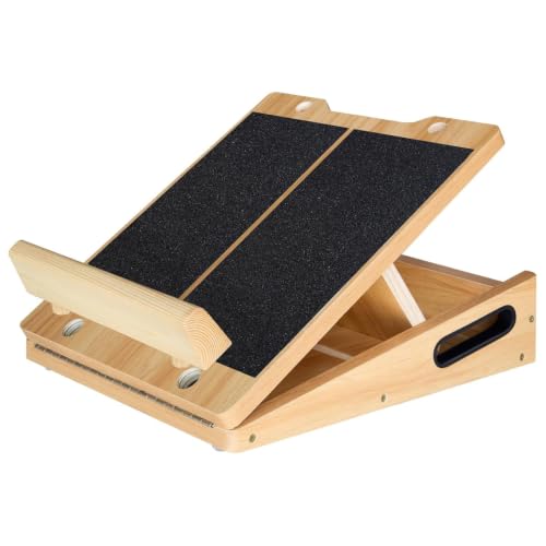 Portable Wooden Slant Board for Calf Stretching & Squats - Adjustable Incline Calf Stretcher with Detachable Baffle, Squat Wedge & Balance Board for Ankle, Knee, Heel, Leg & Hamstring Stretching