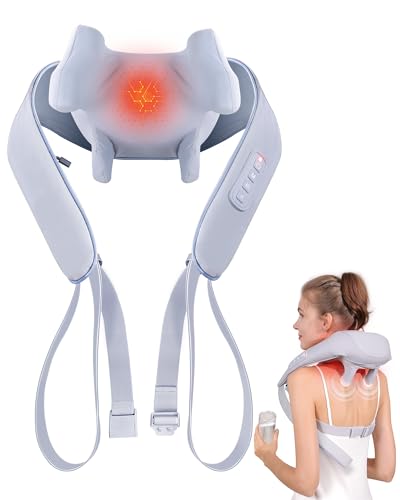 MASGRE Shiatsu Neck and Shoulder Massager, Cordless Back Massager with Heat | Electric Deep Tissue 3D Kneading Massage Pillow for Shoulder, Leg, Body Muscle Pain Relief, Gifts for Men Women - color: Grey