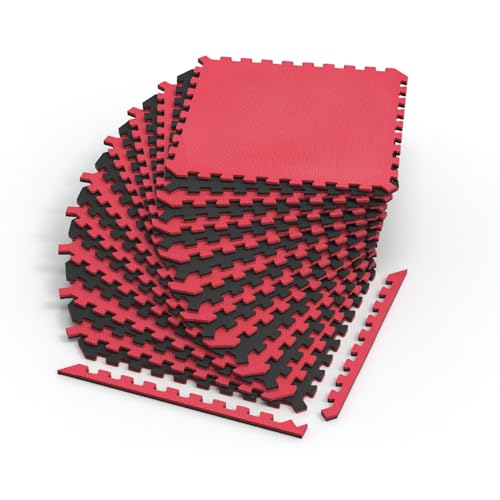 Norsk Dual-Sided Reversible 1/2" Foam Exercise Mats for Home Gym - Interlocking EVA Foam Tiles - color: Red / Black, size: 42 Tiles - 168 Sq. Ft.