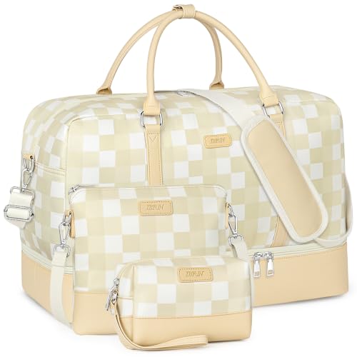 IBFUN Weekender Bags for Women, 21" Travel Duffle Bag with Shoe Compartment - color: F2-Khaki