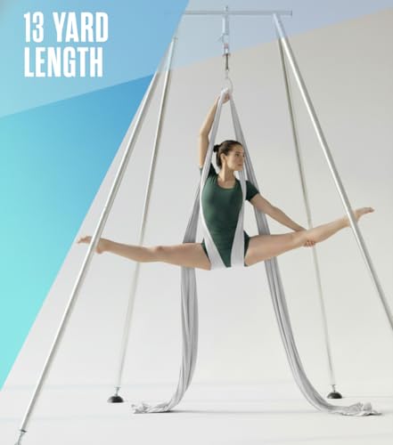 Aerial Rig, Aerial Yoga Stand, 10 FT Frame, 13 YD Fabric, 550 LB Capacity - color: SILK ONLY / Silver
