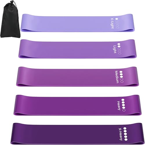 Resistance Bands for Working Out, Latex Exercise Bands Set of 5, Elastic Bands for Exercise with Workout Guide and Carry Bag, Fitness Bands for Strength Training, Yoga, Pilates, Home Workout - color: Purple [Set of 5]