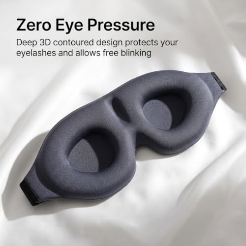 Sleep mask 3D Contoured Eye Cover Dark Gray 1pc with Adjustable Strap and Eyelash Space for Side Sleepers Travel Naps Meditation and Nighttime Light Shielding Comfort - color: Gray