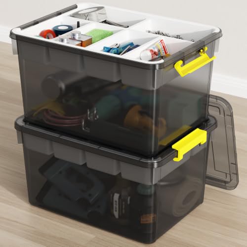 80Qt Stackable Storage Bins with Lids Trays Craft Box Organizers, 2Pack, GY | Clear Plastic Latching Boxes Organizers with Dividers Portable Containers for Arts & Crafts, Home Office Classroom Car Trunk - color: Clear Grey, size: 40QT-2Pack