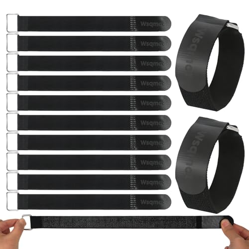 10Pack Elastic Cinch Straps 1" x 12" Heavy Duty Fastening Hook and Loop Nylon Straps Reusable Adjustable Cable Straps for Cords & Cable Management, Home, Garage, Travel - size: 1''×12''