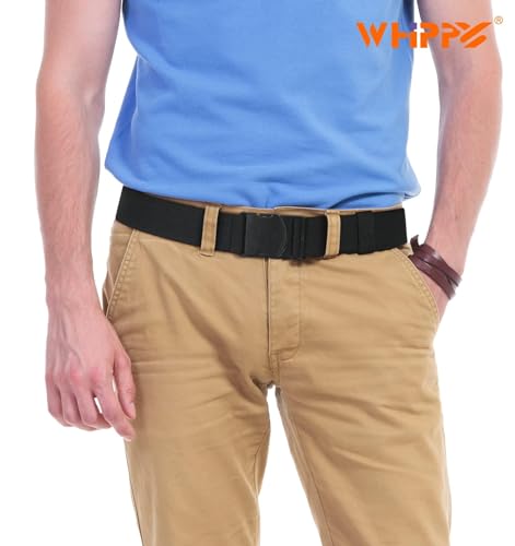 WHIPPY 남성용 신축성 있는 스트레치 벨트 유니 어드벤처 웹 벨트 여성용 남성용 비금속 버클 조절 가능한 벨트 - color: 1-블랙, size: Fits waist size up to 43"