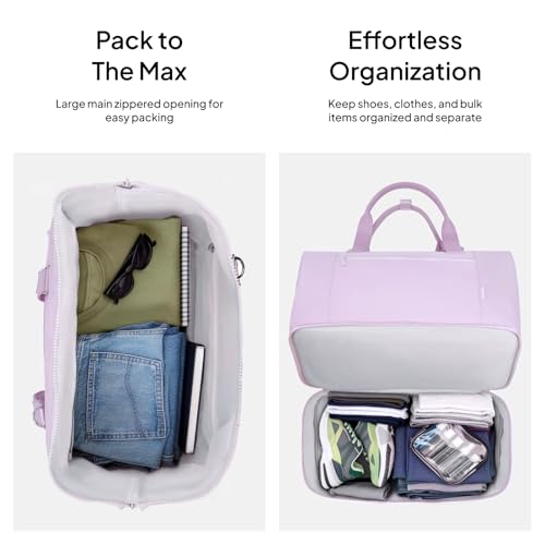 Travel Duffle Bag for Women, 40L Weekender Bags Airline Approved Carry On with Shoe Compartment & Waterproof Wet Pocket, Durable Nylon Weekender Overnight Bag for Travel, Gym, Business Trip, Purple - color: Purple