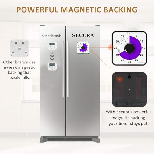 Secura 60-Minute Visual Countdown Timer, 7.5-Inch Oversize Classroom Visual Timer for Kids and Adults, Durable Mechanical Kitchen Timer Clock with Magnetic Backing (Purple) - color: Purple & Black