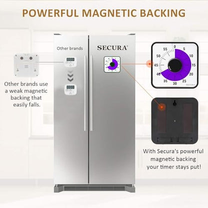 Secura 60-Minute Visual Countdown Timer, 7.5-Inch Oversize Classroom Visual Timer for Kids and Adults, Durable Mechanical Kitchen Timer Clock with Magnetic Backing (Purple) - color: Purple & Black
