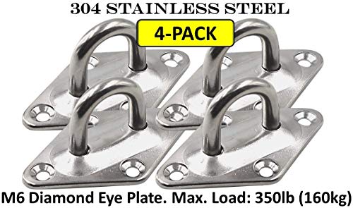 Heavy Duty Hammock Kits & Ceiling Hook Diamond Pad Eye Plates, 304 Stainless Steel & Black Zinc Galvanized Steel Corrosion Resistant, 2, 4 & 8 Packs - color: 4-Pack-Silver-M6
